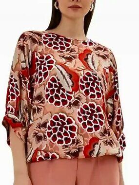 Summum Amsterdam Floral Blouse Balloon Sleeve Elastic Hem EU 38 US 8
